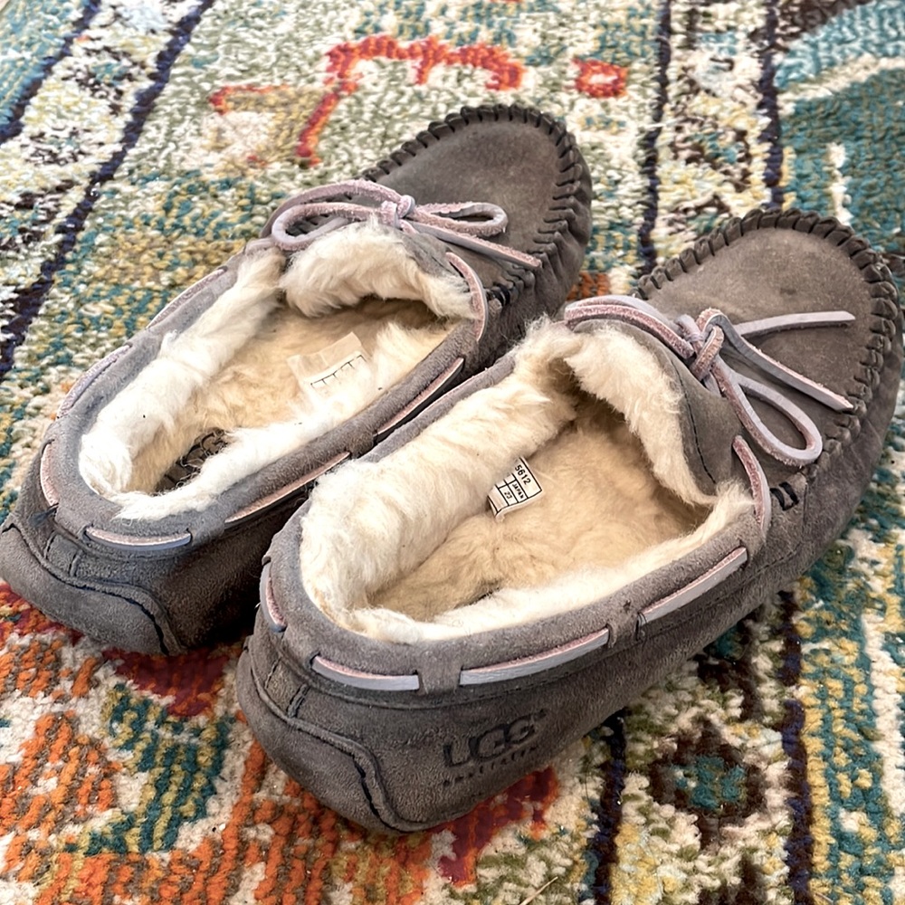 Blue suede UGG house slippers, size 6